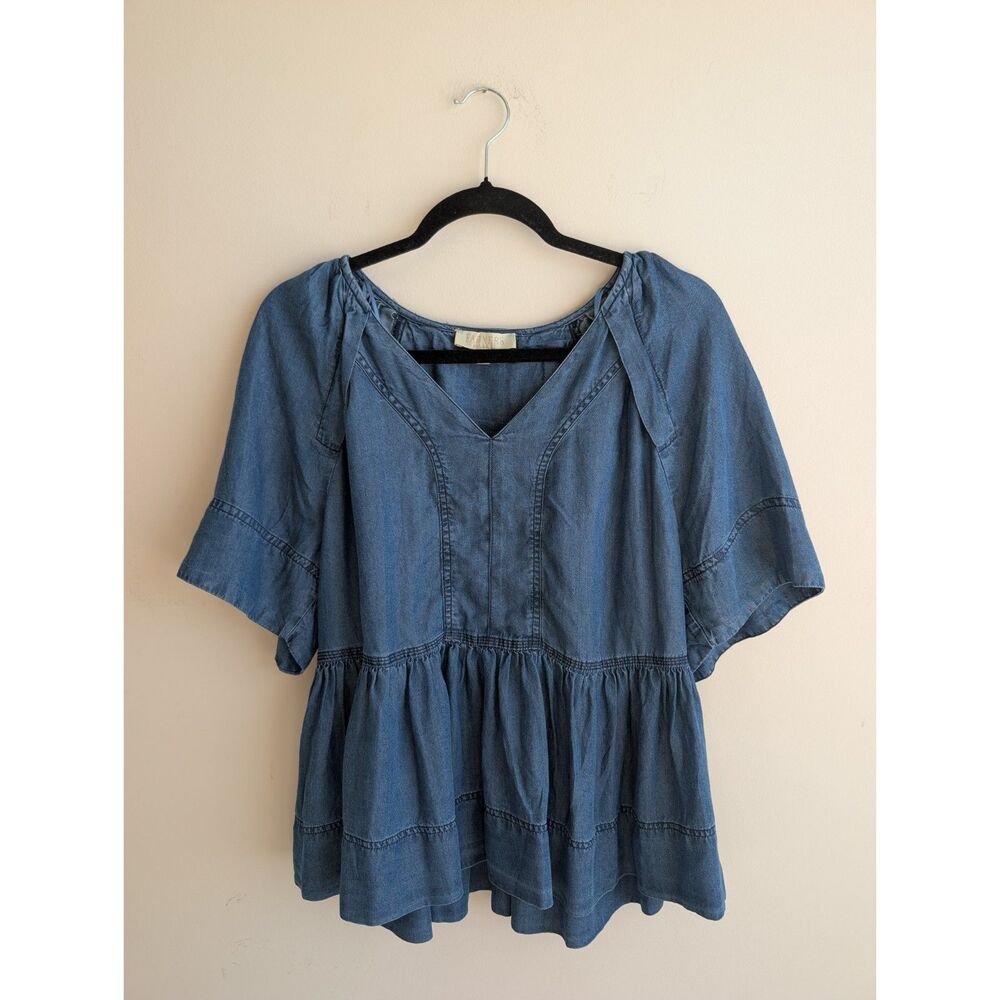 Farmers Market Women's S Denim Peplum Short Sleeve Dark Vintage Babydoll Boho